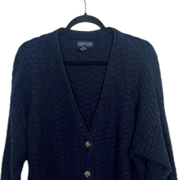 Lands End Navy Blue 100% Cotton Textured V Neck Cardigan Medium - Picture 3 of 10
